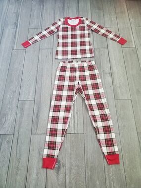Hanna Andersson women's 100% cotton green red cream Christmas plaid pajama set M